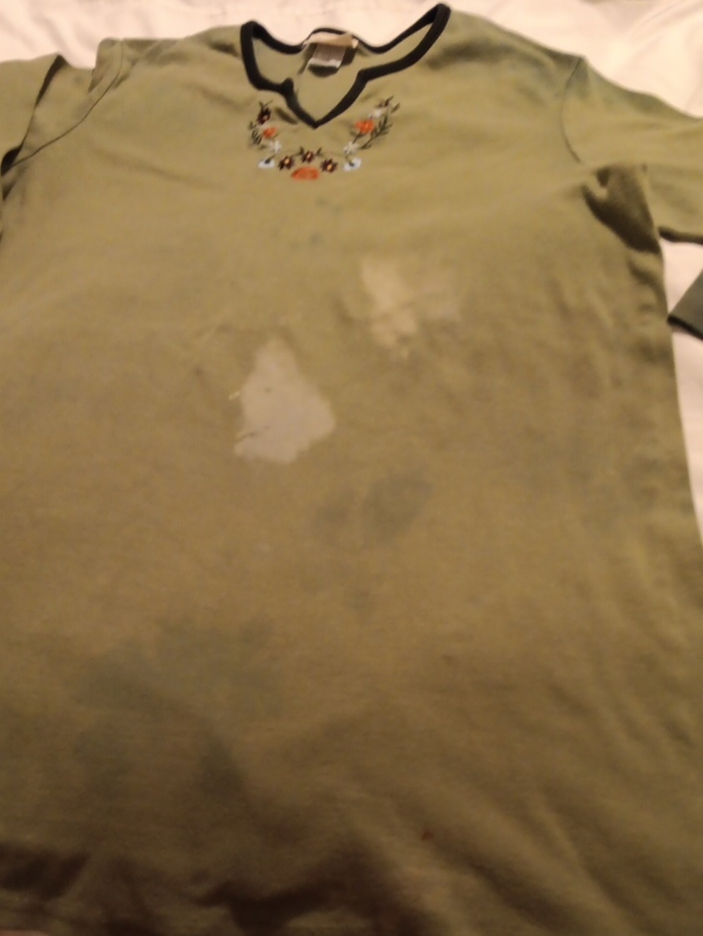 Xl Maternity Olive Green Long Sleeve V-Neck Tee with Floral Embroidery